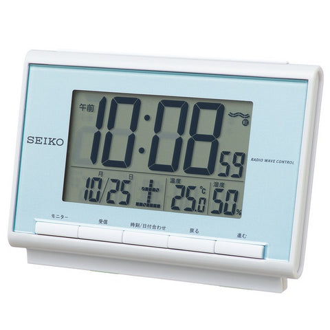 Seiko Alarm Clock Light Blue Pearl SQ698L [Digital / Automatic Radio Reception Function Available] [SQ698L]