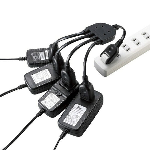 ELECOM AC adapter power extension cord black T-ADR4BK [0.2m / 4 ports / no switch] [TADR4BK]