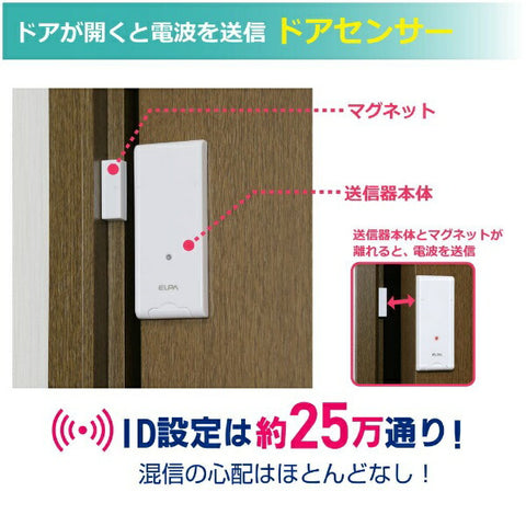 Elpa [Wireless Chime] Receiver + Door Opening/Closing Sensor Transmitter Set (White) EWS-S5034 EWS-S5034 White