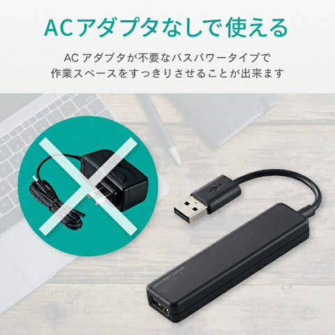 ELECOM U2H-A421BX-BK USB Hub Black [Bus Powered / 4 Ports / USB2.0 Compatible] [U2HA421BXBK]