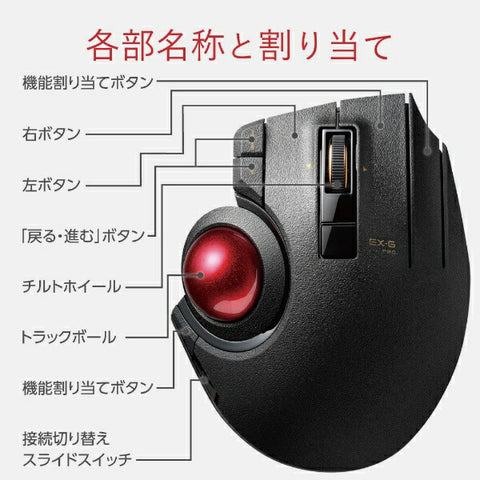 ELECOM Mouse Trackball (Windows 11 Compatible/Mac) Black M-XPT1MRXBK [Optical/Wireless/8 Buttons/USB]