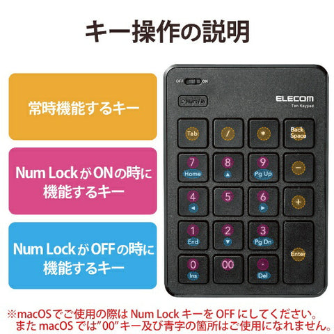 ELECOM 数字键盘（兼容 Windows 11/Mac）黑色 TK-TBP020 [无线/蓝牙] [TKTBP020BK]