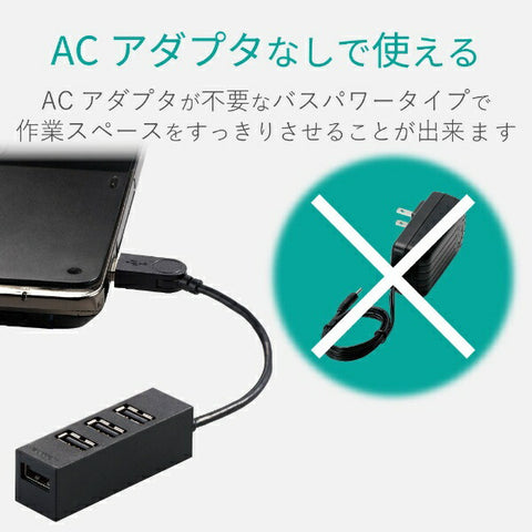 ELECOM U2H-TZ426BX USB Hub Black [Bus Powered / 4 Ports / USB2.0 Compatible] [U2HTZ426BXBK]