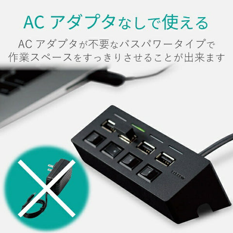 ELECOM U2H-TZS428BX USB 集線器 黑色 [總線電源/4 個連接埠/USB2.0 相容] [U2HTZS428BXBK]
