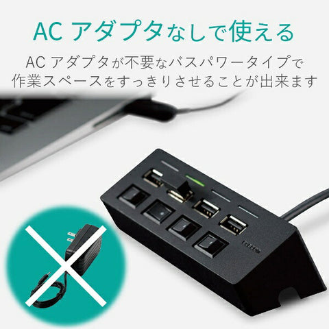 ELECOM U2H-TZS428BX USB 集线器 黑色 [总线电源/4 个端口/USB2.0 兼容] [U2HTZS428BXBK]