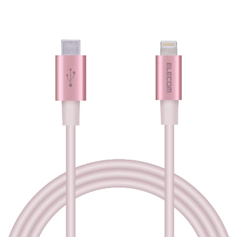 ELECOM iPhone Charging Cable Type-C Lightning Cable 1m PD Compatible MFi Certified Super Fast Break-resistant Durable Slim Aluminum Connector [Equipped with Lightning Connector Compatible with iPhone iPad iPod AirPods] Type C Pink MPA-CLPS10PN [USB Power