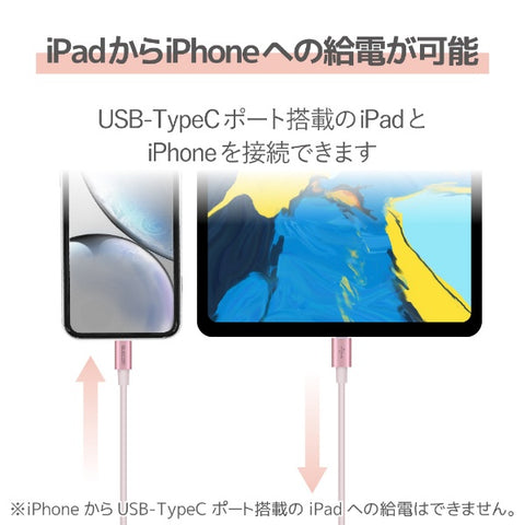 エレコム iPhone 充電ケーブル Type-C ライトニングケーブル 1m PD 対応 MFi認証 超急速 断線しにくい 耐久仕様 スリムアルミコネクタ 【 Lightning コネクター搭載 iPhone iPad iPod AirPods 対応 】 タイプC ピンク MPA-CLPS10PN [USB Power Delivery対応]