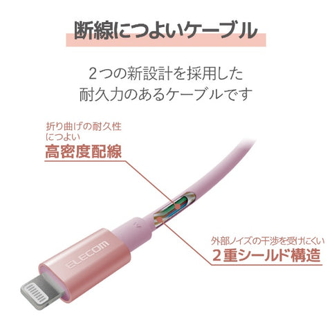 ELECOM iPhone 充电线 Type-C Lightning 数据线 1m PD 兼容 MFi 认证超快速防断耐用细长铝连接器 [配备 Lightning 连接器，兼容 iPhone iPad iPod AirPods] C 型粉色 MPA-CLPS10PN [兼容 USB 供电]