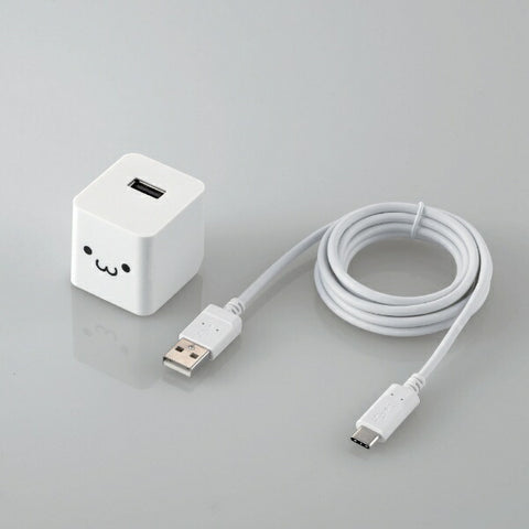 ELECOM AC 충전기 2.4 A출력 USB-A 여성 1포트 Type-C케이블 동봉 화이트 페이스 MPA-ACC12WF [1포트]
