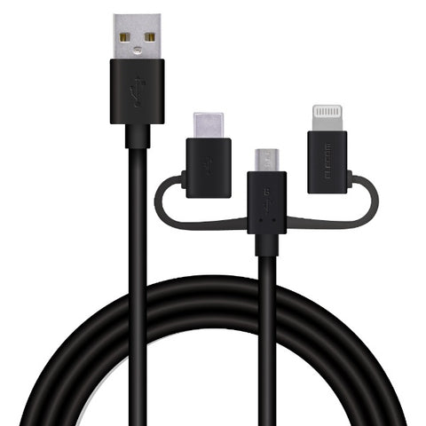 エレコム スマートフォン用USBケーブル 3in1 microUSB+Type-C+Lightning 1.2m ブラック MPA-AMBLCAD12BK