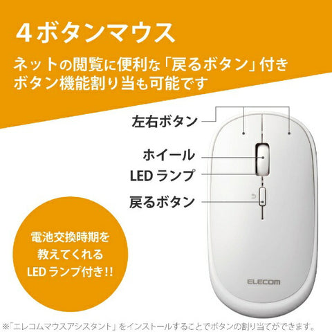 ELECOM 마우스 (Mac/Windows11 대응) 화이트 M-TM10DBWH [BlueLED /무선(무선) /4 버튼 /USB]