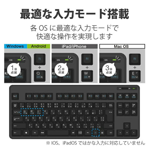 ELECOM 키보드 (Android/iPados/iOS/Mac/Windows11과 호환) Black TK-FBM111BK [무선/Bluetooth] [RB_ keyboard_cpn]