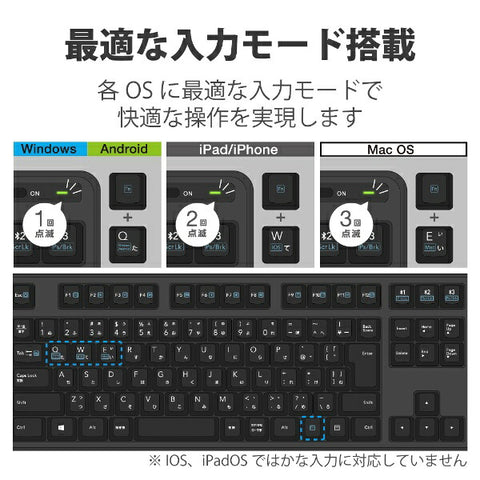 Elecom鍵盤（與Android/iPados/ios/Mac/Windows11兼容）黑色TK-FBM112BK [無線/藍牙] [rb_ keyboard_cpn]