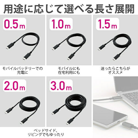 Elecom USB-C⇔USB-C電纜[充電/轉移/0.5m/USB電源傳遞/60W/USB2.0]黑色U2C-CC05NBK2