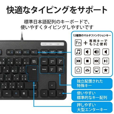 エレコム キーボード 抗菌(Windows11対応) ブラック TK-FCM107KBK [有線 /USB]