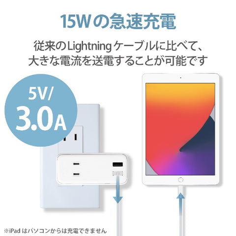 ELECOM iPhone 充电线 Lightning 线 1.5m MFi 认证 [配备 Lightning 接口 兼容 iPhone iPad iPod AirPods] 白色 白色 MPA-UAL15WH [1.5m]