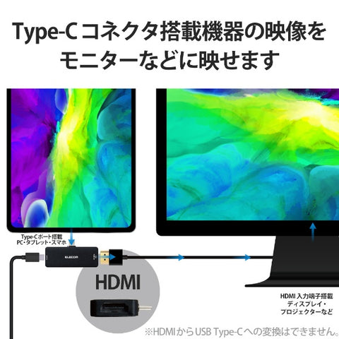 エレコム 映像変換アダプタ [USB-C オス→メス HDMI /USB-Cメス給電 /USB Power Delivery対応 /100W] 4K対応(Chrome/Android/iPadOS/Mac/Windows11対応) ブラック MPA-CHDMIPDBK