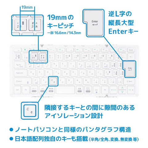 モボ 折りたたみキーボード (iOS/iPadOS/mac/Win) シルバー・ホワイト AM-K2TF83J/SLW [有線・ワイヤレス /USB]