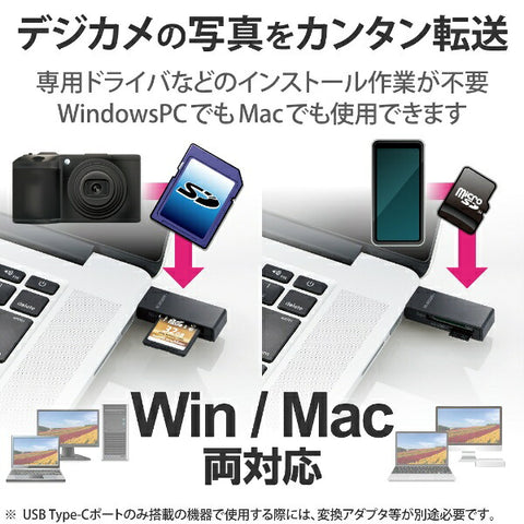 ELECOM 카드 리더 스틱 타입 USB2.0 대응 SD+microSD 대응 블랙 MR-D205BK