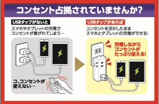 ELPA Lightning抗USB TAPS 3個插座2端口2.4A UA-322SB [直接插入/3個插座/no switch/2端口]