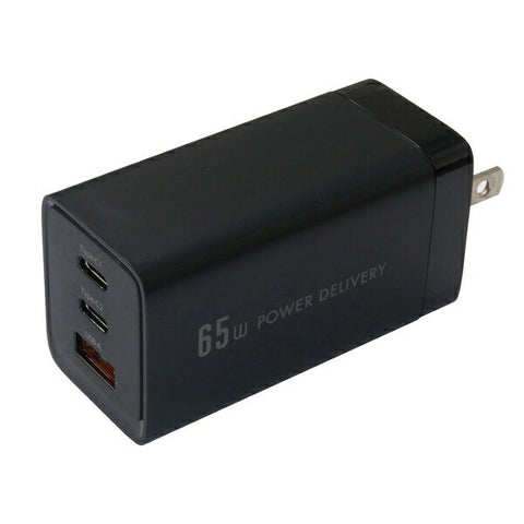 OSMA PowerDelivery (PD) compatible USB-AC charger 65W 3 ports (Type-C x 2 + USB-A x 1) GaN PPS output compatible Black ACUC2M-65ADBK [3 ports / USB Power Delivery compatible / Smart IC compatible / GaN (gallium nitride) used]