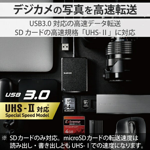 ELECOM Memory Reader Writer, compatible with speed-up software, USB3.0 compatible, black MR3-C402BK