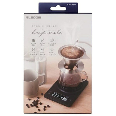 ELECOM 드립 스케일[커피 전용 타이머 기능 탑재/계량+타이머 계측 동시 표시/조작·카운트 음부/최대 2 kg/최소 0.1 g 표시/백 라이트 첨부] 블랙 HCS-KS04BK