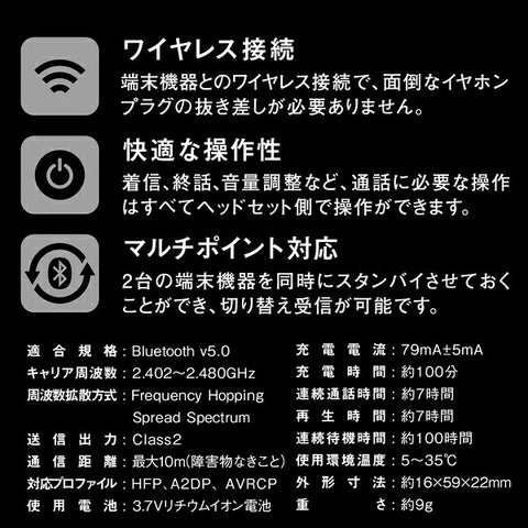 OSMA 편귀 헤드셋 USB 충전 케이블 부착 블랙 BT-16BK