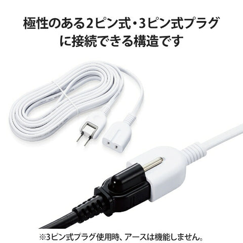 エレコム 延長コード 電源タップ コンセント 5m 2P 1個口 ほこりシャッター 絶縁キャップ マグネット スイングプラグ 125V 15A 1500W テーブルタップ ホワイト T-X01M-2150WH [5.0m /1個口]