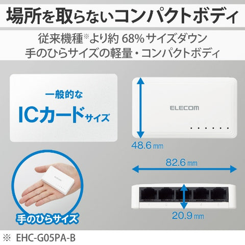 Elecom Switching Hub [5-PORT/1GIGA兼容/AC适配器]塑料外壳白色EHC-G05PA2-W