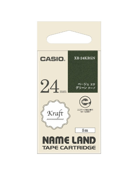 卡西欧工艺胶带 NAME LAND 绿色 XR-24KRGN [米色字母/24 毫米宽]