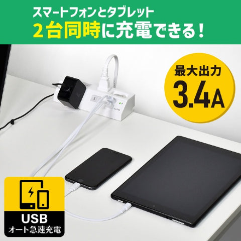 エルパ ＵＳＢタップ　４個口　２ポート２．４Ａ WLS-DS4232SUA(W) [2.0m /4個口 /スイッチ付き（一括） /2ポート]
