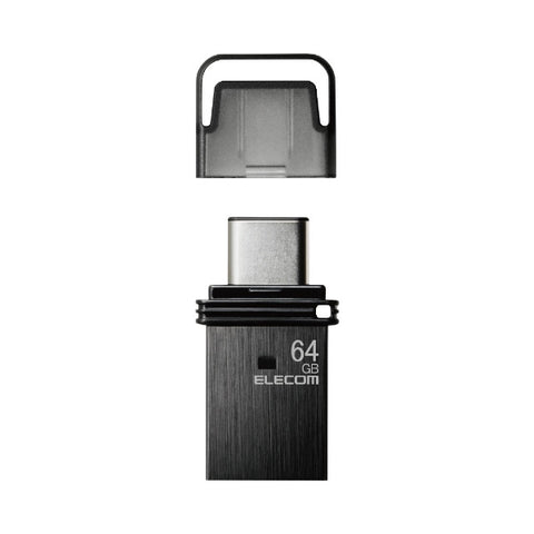 ELECOM USB 記憶體 (相容於 Android/iPadOS/Mac/Windows11) 黑色 MF-CAU32064GBK [64GB /USB TypeA+USB TypeC /USB3.2 /Cap type]