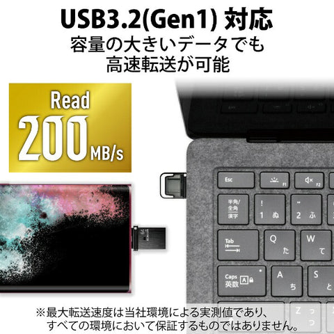 ELECOM USB Memory (Compatible with Android/iPadOS/Mac/Windows11) Black MF-CAU32064GBK [64GB /USB TypeA＋USB TypeC /USB3.2 /Cap type]