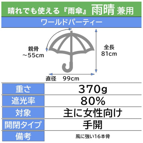 WPC. Umbrella long umbrella 16 rib pin dots Wpc. Beige 3303-03-001 [Sun or rain umbrella/55cm]