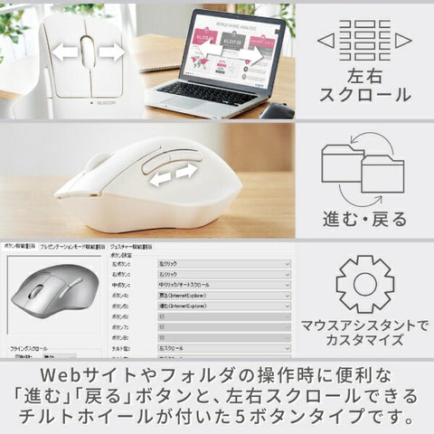 エレコム マウス SHELLPHA 抗菌(Chrome/Mac/Windows11対応) ホワイト M-SH30DBSKWH [BlueLED /無線(ワイヤレス) /7ボタン /USB]