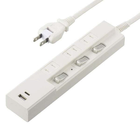Original Basic Power Saving Tap with USB Type-C Port White OBB-TPK311AC-W [1.0m / 3-Pack / with Switch (Individual) / 2-Port]
