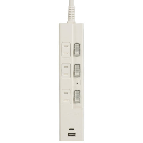 USB 유형 C 포트 흰색 OBB-TPK311AC-W를 사용한 원래 기본 전력 저장 탭 [1.0m / 3- 팩 / 스위치 (개별) / 2- 포트]