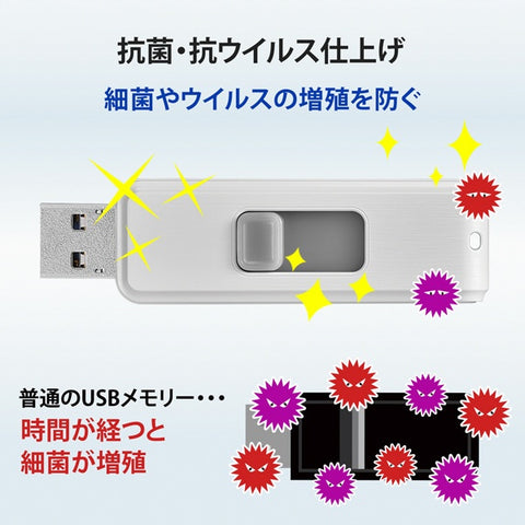 IO Data USB Memory Antibacterial (Compatible with Chrome/Mac/Windows11) White BCUM-64G/W [64GB / USB TypeA / USB3.2 / Slide type]
