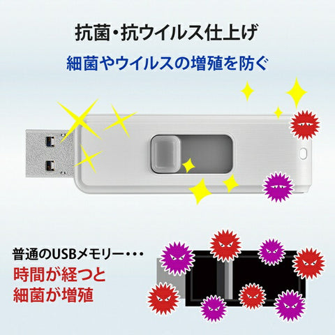 IO Data USB Memory Antibacterial (Compatible with Chrome/Mac/Windows11) White BCUM-64G/W [64GB / USB TypeA / USB3.2 / Slide type]