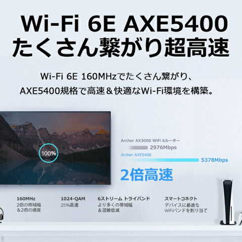 ティーピーリンク Wi-Fiルーター 2402+2402+574Mbps Archer AXE5400 [Wi-Fi 6E(ax) /IPv6対応]
