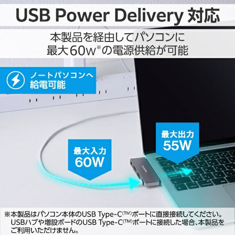 エレコム ［USB-C オス→メス HDMI /φ3.5mm / USB-A / USB-C］USB PD対応 60W ドッキングステーション シルバー DST-C25SV [USB Power Delivery対応]