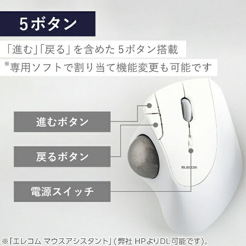 ELECOM Mouse Trackball IST Artificial Ruby Model (Compatible with Chrome/Mac/Windows11) White M-IT10DRWH [IR LED / Wireless (Wireless) / 5 Buttons / USB]