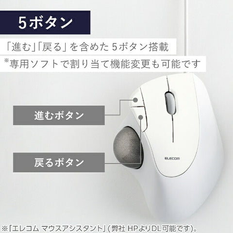 ELECOM Mouse Trackball IST Bearing Model (Compatible with Chrome/Mac/Windows11) White M-IT11URWH [IR LED/Wired/5 Buttons/USB]