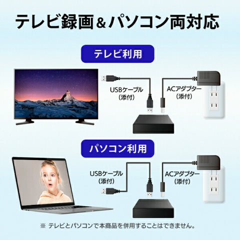 IO数据HDD-UT1KB外部HDD USB-A连接与计算机/电视录制（Chrome/Mac/Windows11兼容）黑色[1TB/标准类型]
