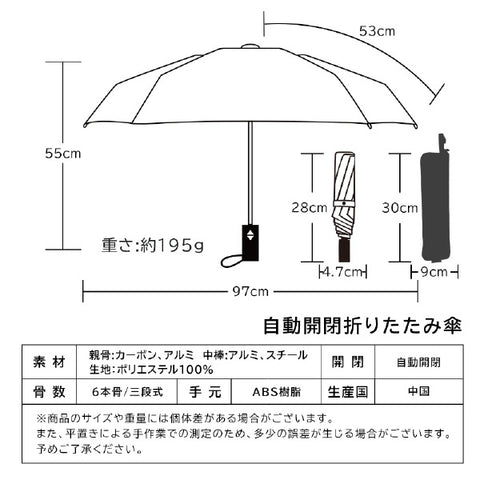 KIZAWA 自動開閉6本骨カーボン雨傘　形状安定 ネイビー AEX53XT-063UI-navy [雨傘 /53cm]