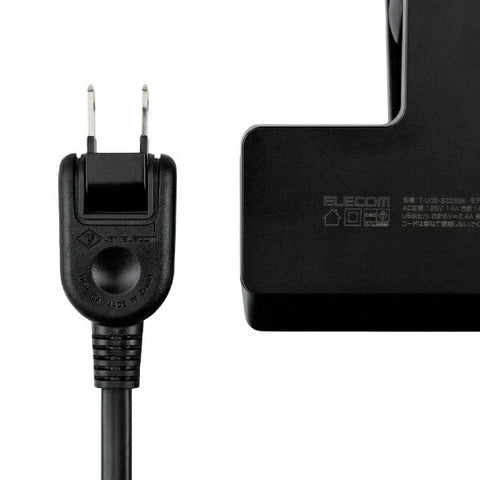 번개 서지, 먼지 셔터, 3 팩 USB X 2 2.4A 2.5M T-U05-3225BK가있는 Elecom USB 클립 탭