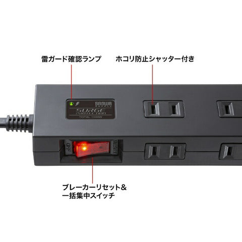 SANWA SUPPLY 雷タップ　10個口＋USB-A+Type-C（PD20W） TAP-SP2110NUC-1BK