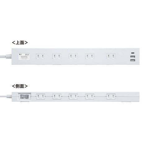 SANWA SUPPLY 雷タップ　10個口＋USB-A+Type-C（PD20W） TAP-SP2110NUC-2W