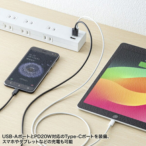 SANWA SUPPLY 번개 탭 10개 입+USB-A+Type-C(PD20W) TAP-SP2110NUC-2W